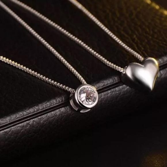 925 STERLING SILVER DOUBLE LAYER HEART NECKLACE - Picture 4 of 8